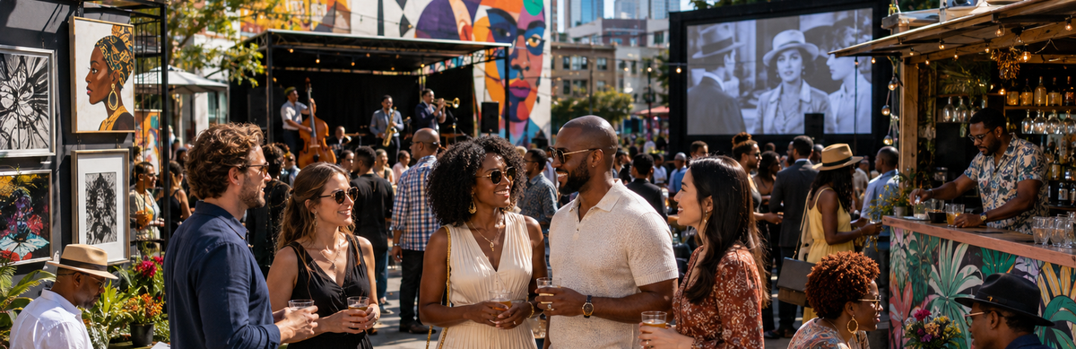 People enjoying arts, culture, live music and food at a Bay Area gathering