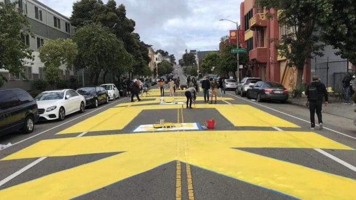 100+ volunteers paint ‘Black Lives Matter’ in center of San Francisco street
