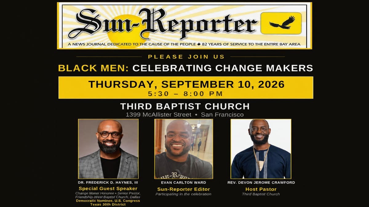 Black Men: Celebrating Change Makers event flyer featuring Dr. Frederick D. Haynes III, Evan Carlton Ward and Rev. Devon Jerome Crawford