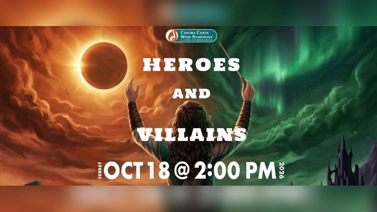 Promotional artwork for Heroes and Villains at the Lesher Center for the Arts