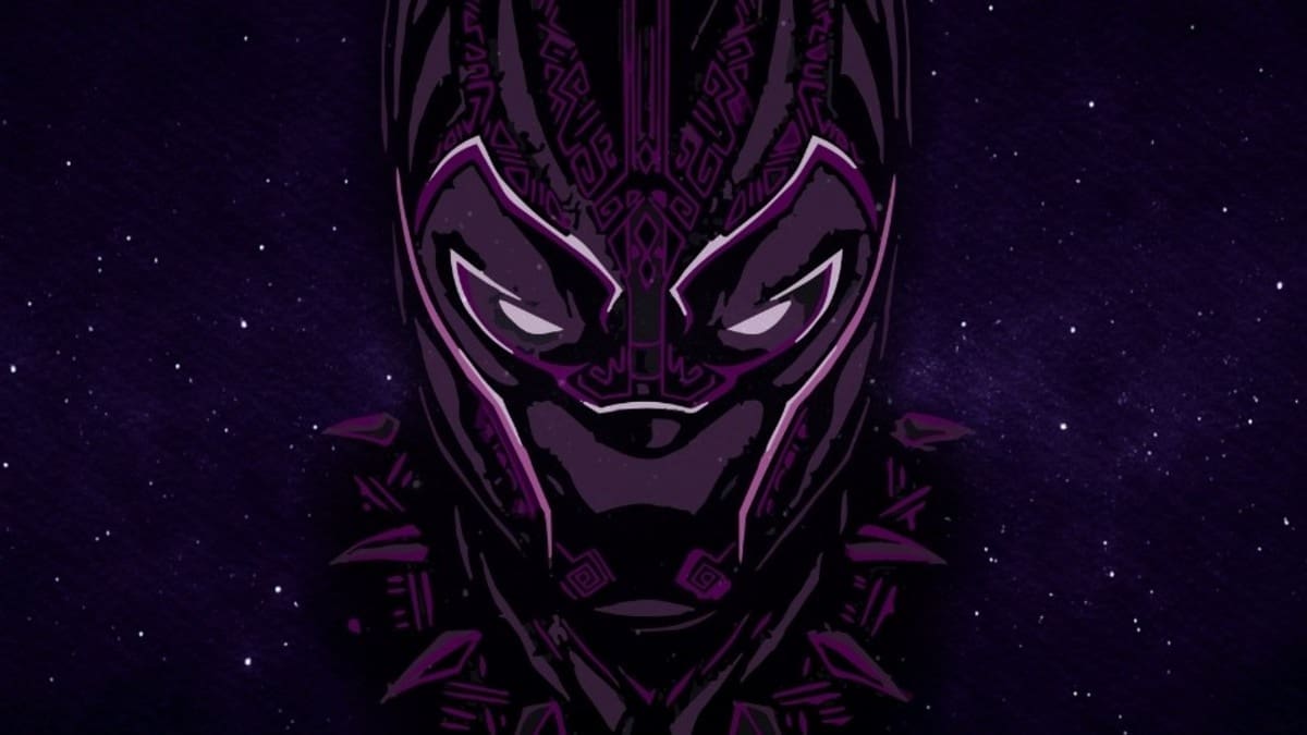 Black Panther mask artwork for Yerba Buena Movie Night