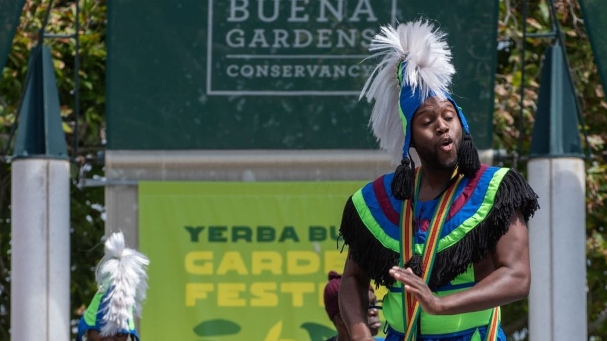 Drummers performing at the African Arts Festival in Yerba Buena Gardens