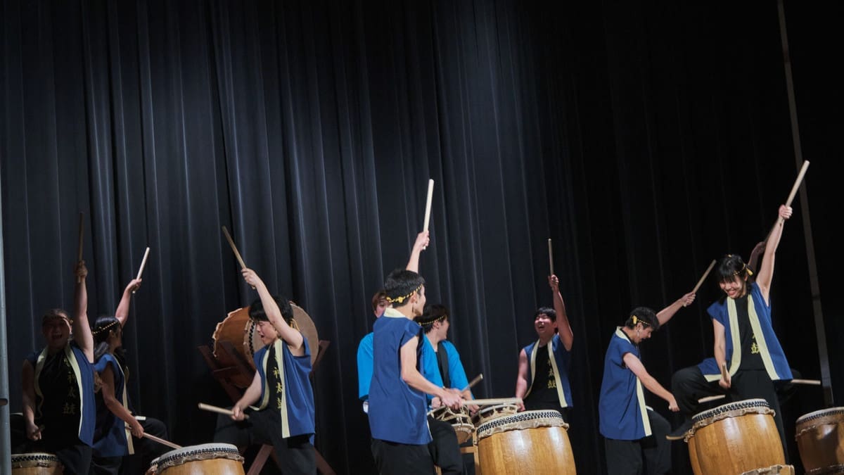 Taiko performers onstage