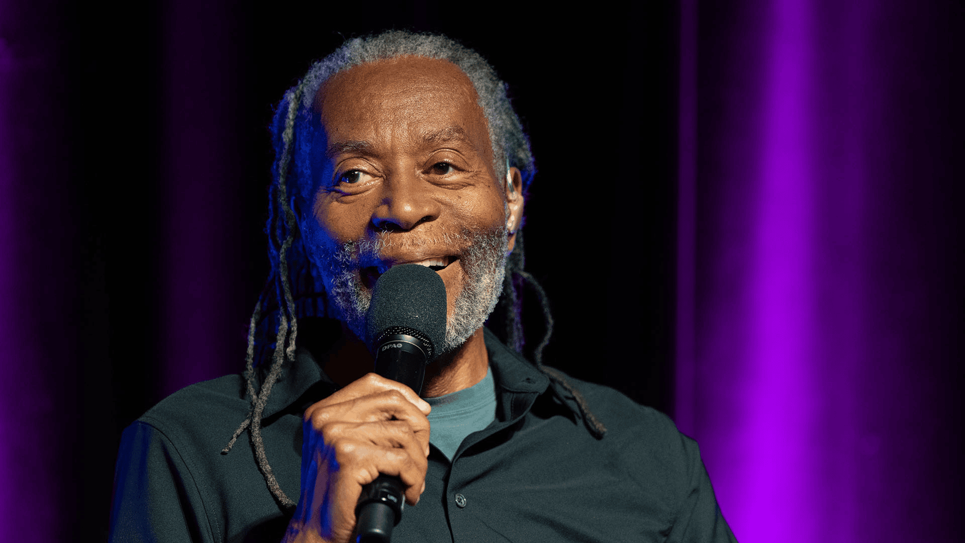 Bobby McFerrin performing with a microphone