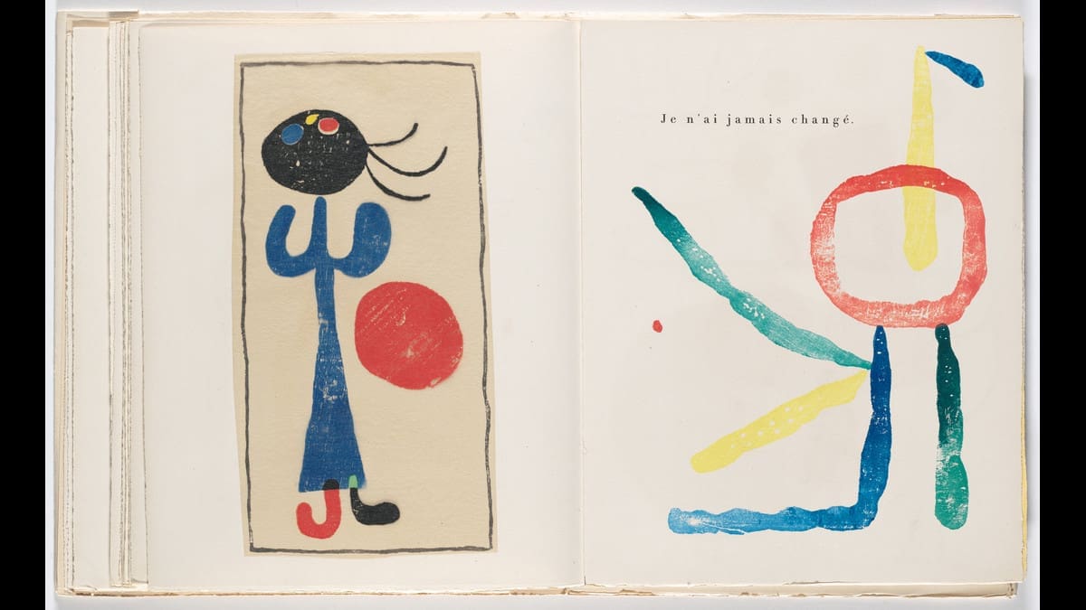 Color woodcut page from Joan Miró and Paul Éluard’s À toute épreuve