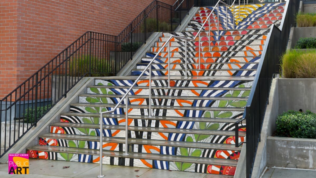 Colorful public art stairs featured on the Route 3 walking tour