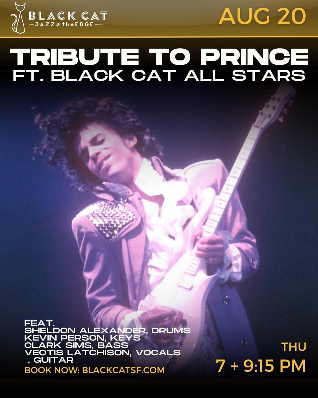 Flyer for A Tribute To Prince by Black Cat All Stars at Black Cat