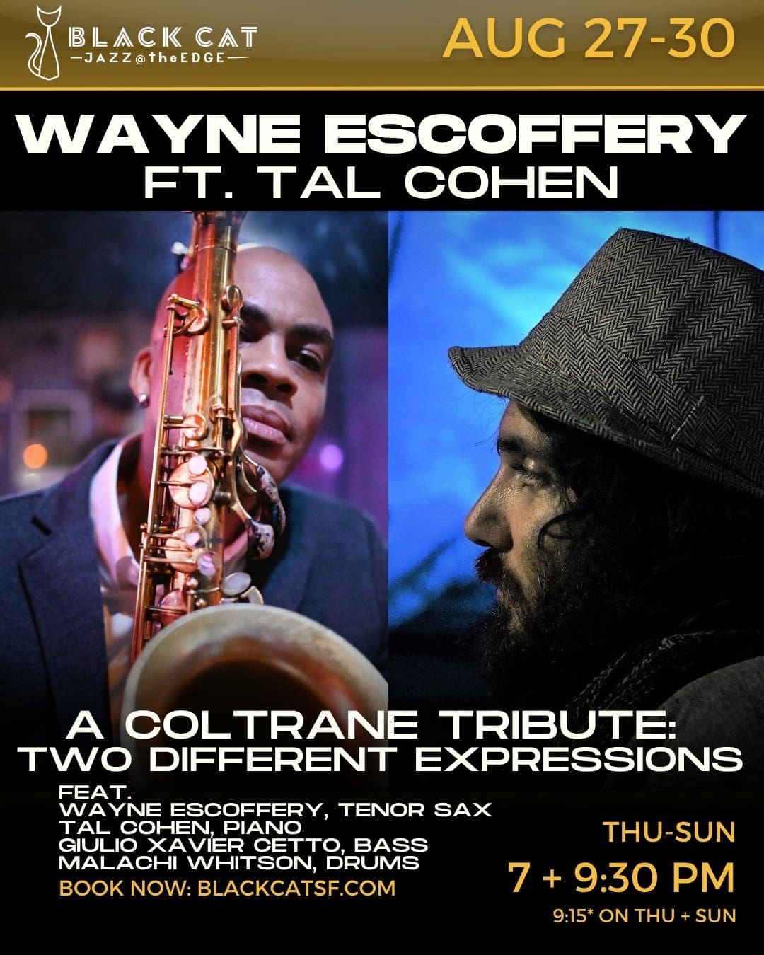 Flyer for The Coltrane Influence: Two Different Expressions ft. Wayne Escoffery & Tal Cohen at Black Cat
