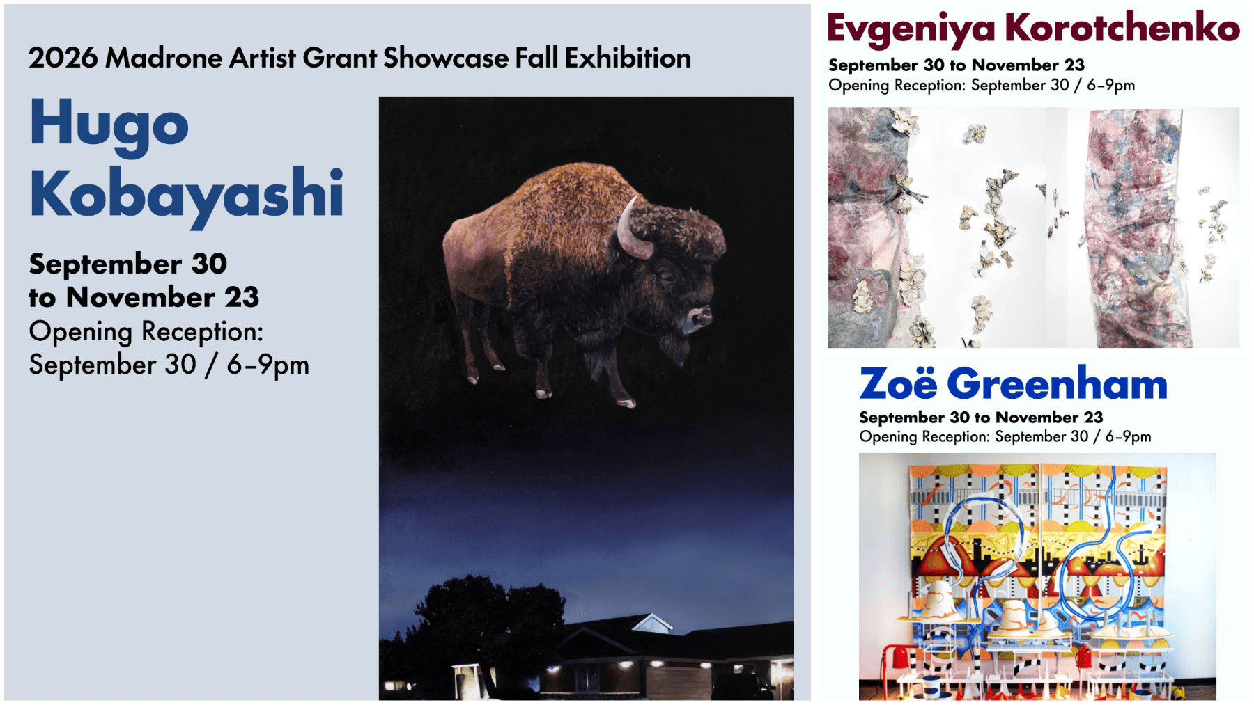 Madrone Artist Grant Fall Showcase: Opening Night event flyer