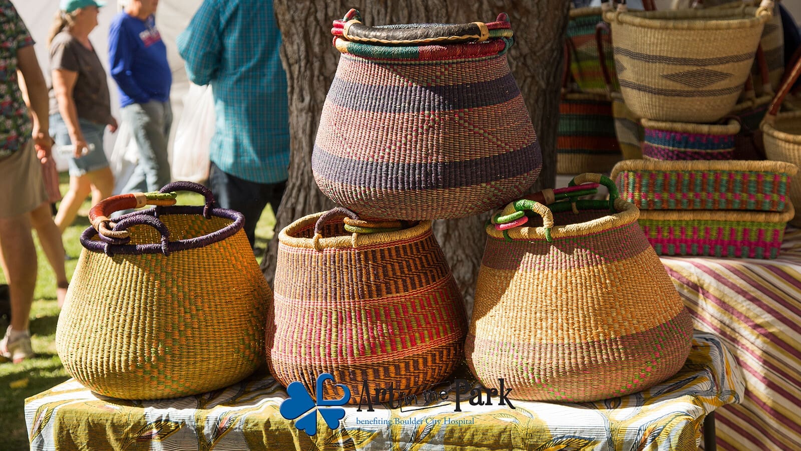 Handwoven baskets displayed at Art in the Park in Boulder City
