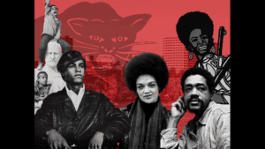 Portrait collage from the official Black Panther Party Film Series artwork at AAMLO.