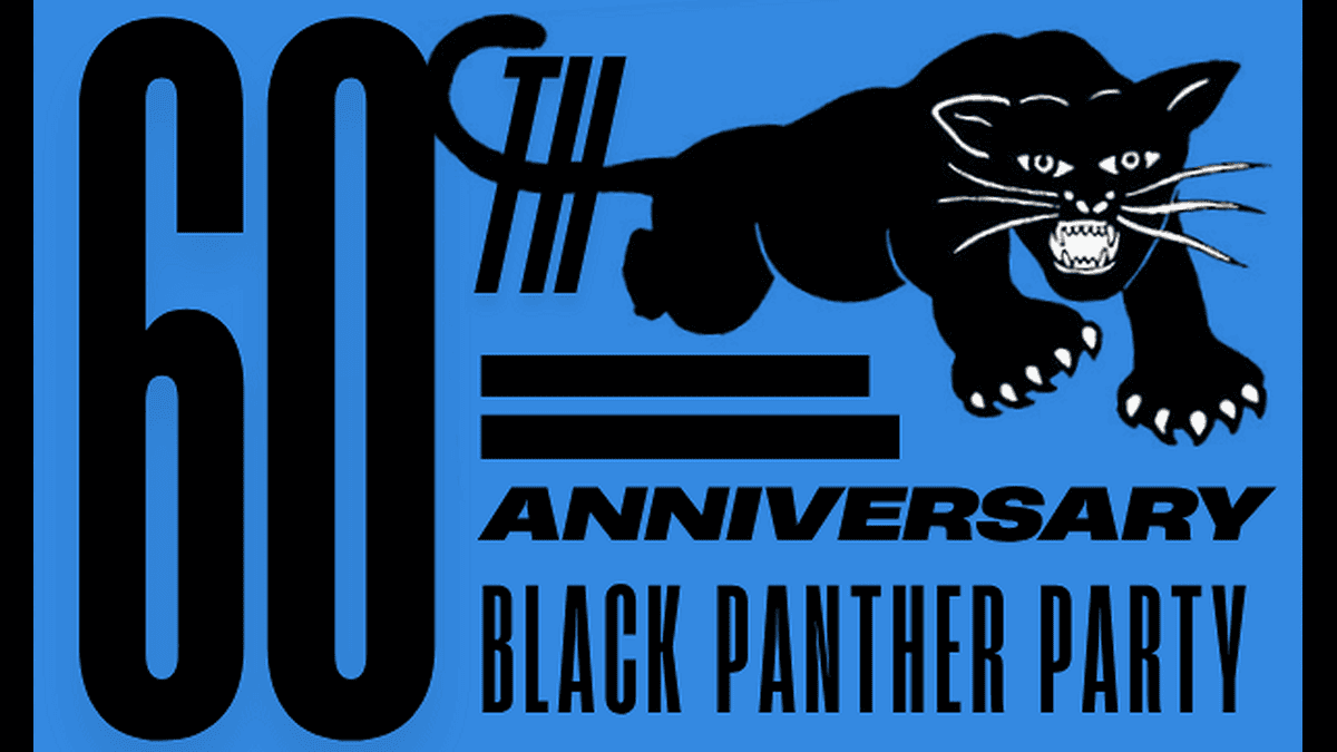 Black Panther Party 60th-anniversary emblem from the Oakland Public Library Rank and File exhibition artwork.