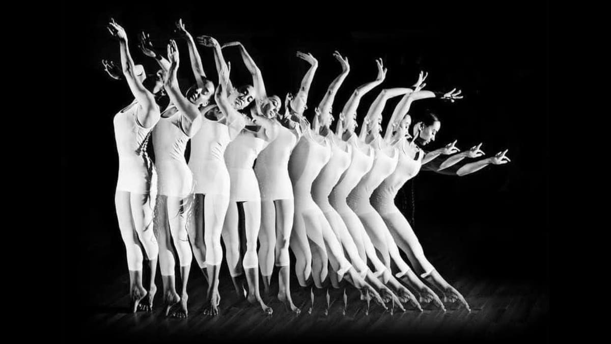 Black-and-white sequence of a dancer in motion for Moving Pictures