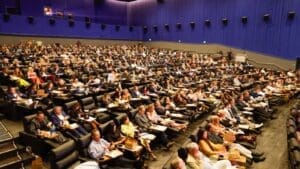 Audience seated in a theater during Newport Beach Film Festival opening night