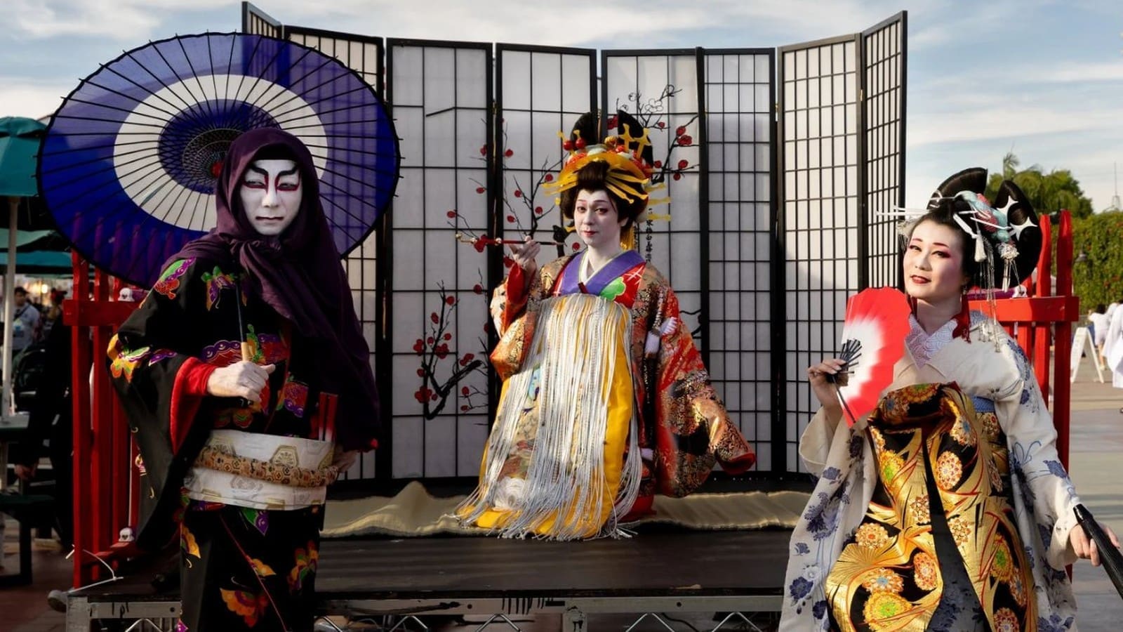 Traditional Japanese performers in colorful kimono at OC Japan Fair