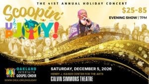 Scoopin' Up Joy holiday concert flyer featuring a vocalist and choir.