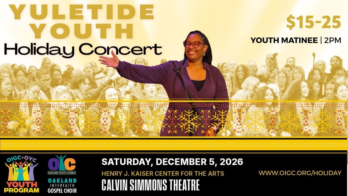 Yuletide Youth Holiday Concert flyer featuring a choir director and young singers.