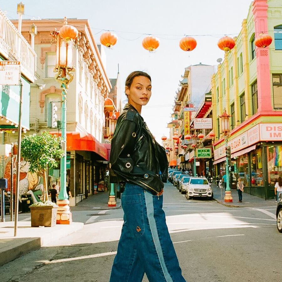Sophia Jackson wearing clothing from Afterlife Boutique in San Francisco, 2018.